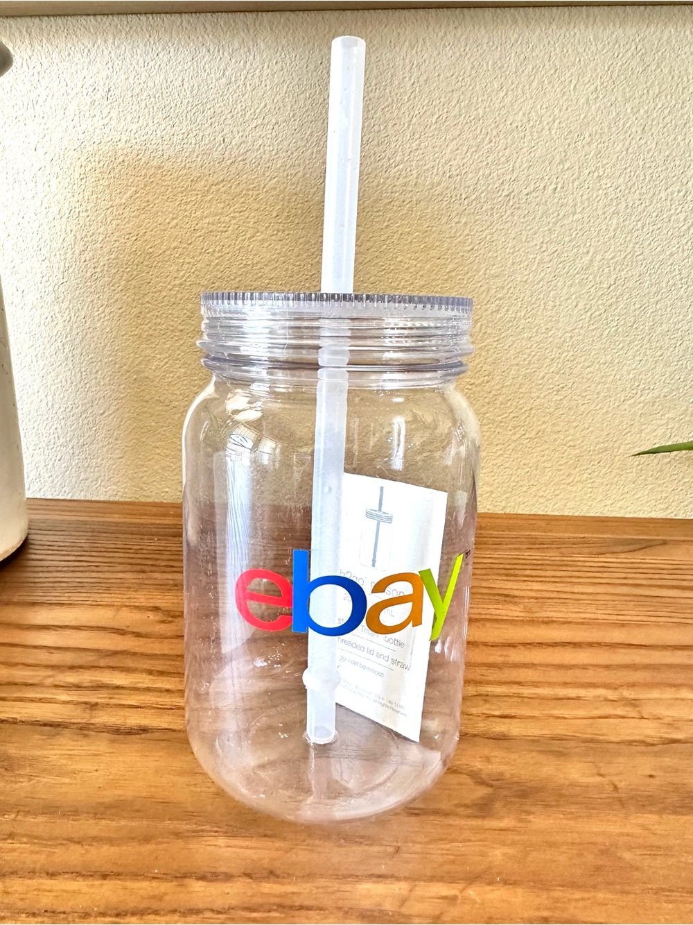 Official eBay Corporate Swag Promo Clear  Mason Jar Tumbler Cup w Straw NWT
